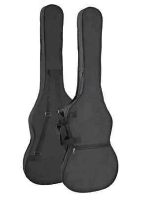 bag for electric bass guitar, unpadded, nylon, 2 straps, large pocket, black