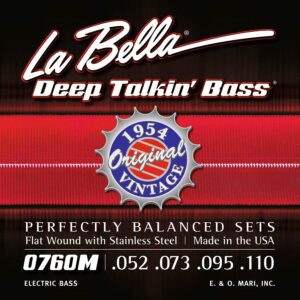 string set electric bass, stainless steel flatwound, medium, 052-073-095-110 longscale