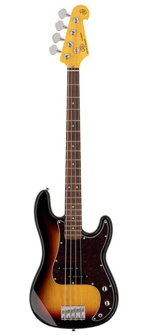 62 vintage P-style electric bass guitar, with split single coil pickup, with bag, sunburst