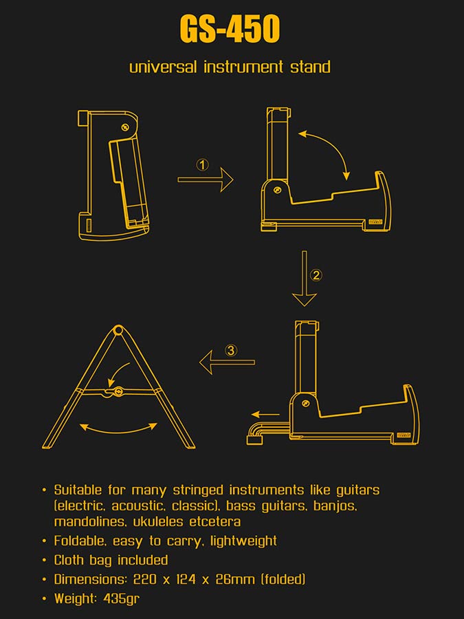 foldable universal instrument stand, A-model, black - Afbeelding 6