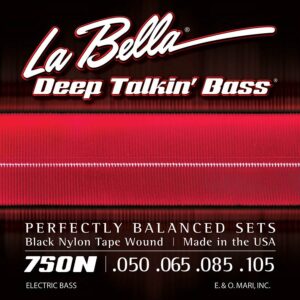 string set electric bass, black nylon tape wound, light, 050-065-080-105 longscale