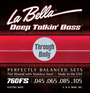 string set electric bass, stainless steel flatwound, standard, 045-065-085, thru-body