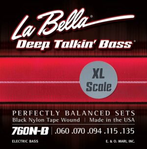string set electric bass, black nylon tape wound, 060-070-094-115-135, extra long scale
