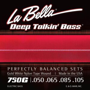 string set electric bass, gold white nylon tape wound, light, 050-065-085-105