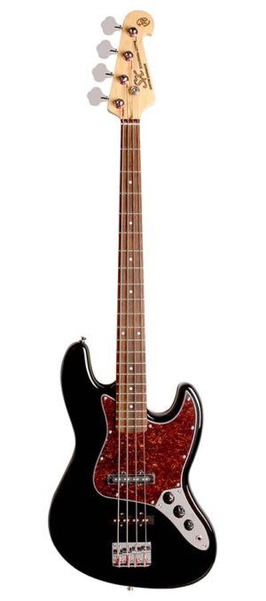 J-style electric bass guitar, black, with gig bag