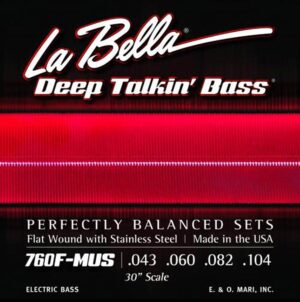string set electric bass, stainless steel flatwound, 30" scale, 043-060-082-104