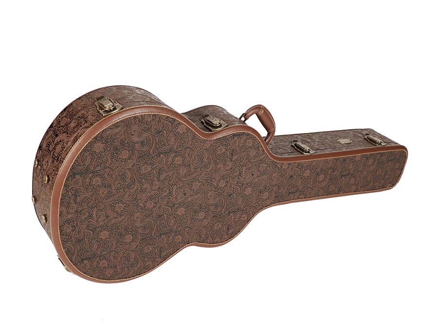 case for grand auditorium-model acoustic guitar, wood, shaped model, carved fractals