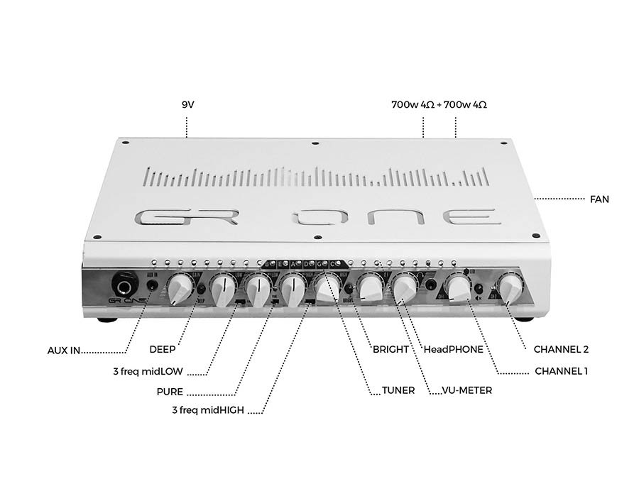class D bass amplifier, 2x700w 2.85kg, black - Afbeelding 2