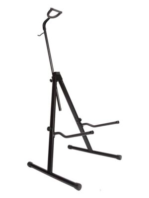 cello stand, collapsable with an adjustable neck support and bow holder