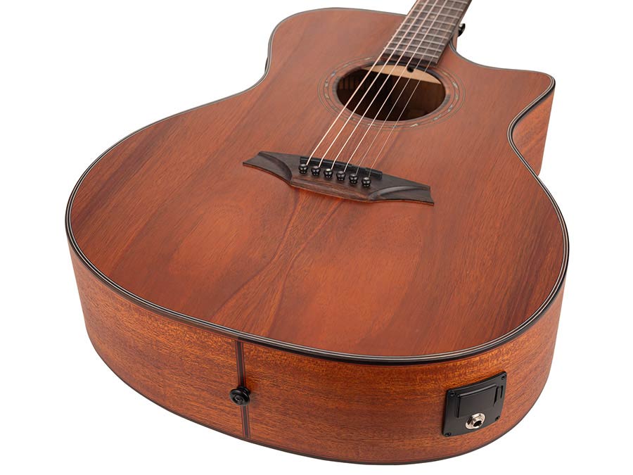 auditorium guitar with solid mahogany top, mahogany b&s, cutaway with EQ, amara ebony fb, natural - Afbeelding 7