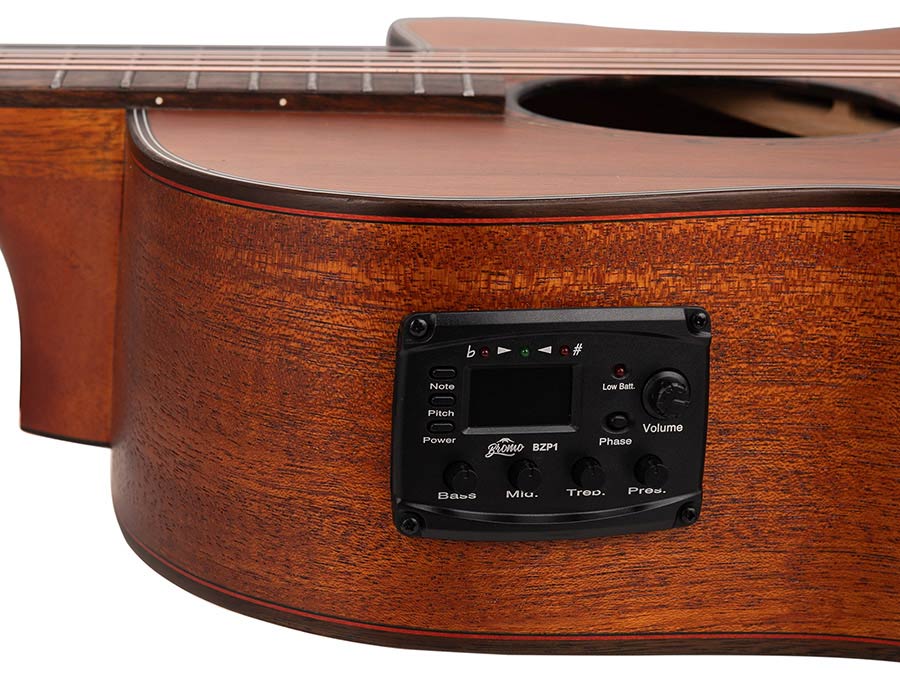 auditorium guitar with solid mahogany top, mahogany b&s, cutaway with EQ, amara ebony fb, natural - Afbeelding 8