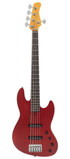 mahogany+ash top 5-string active bass guitar candy apple red