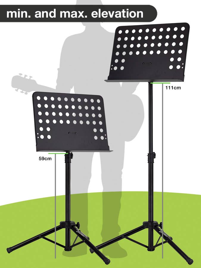 metal music stand, black, perforated desk, desk size 48x35cm - Afbeelding 2