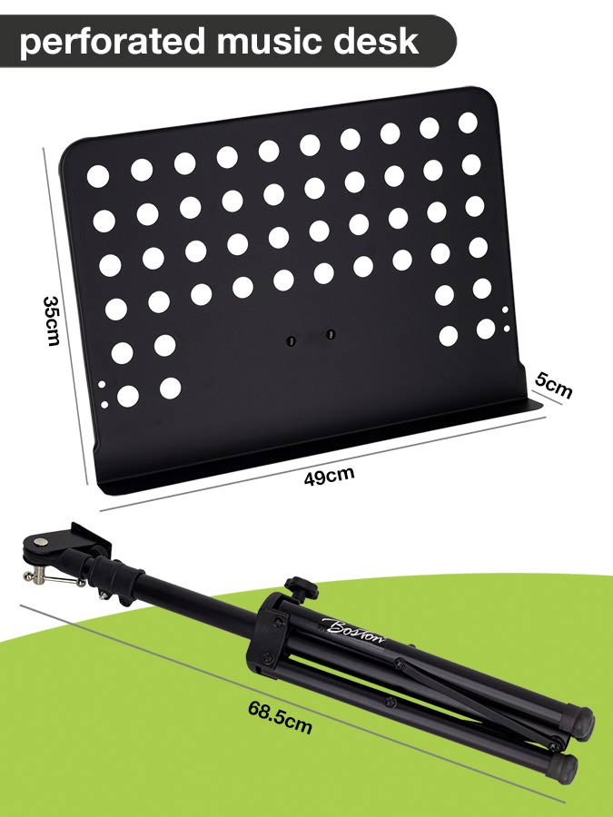 metal music stand, black, perforated desk, desk size 48x35cm - Afbeelding 7