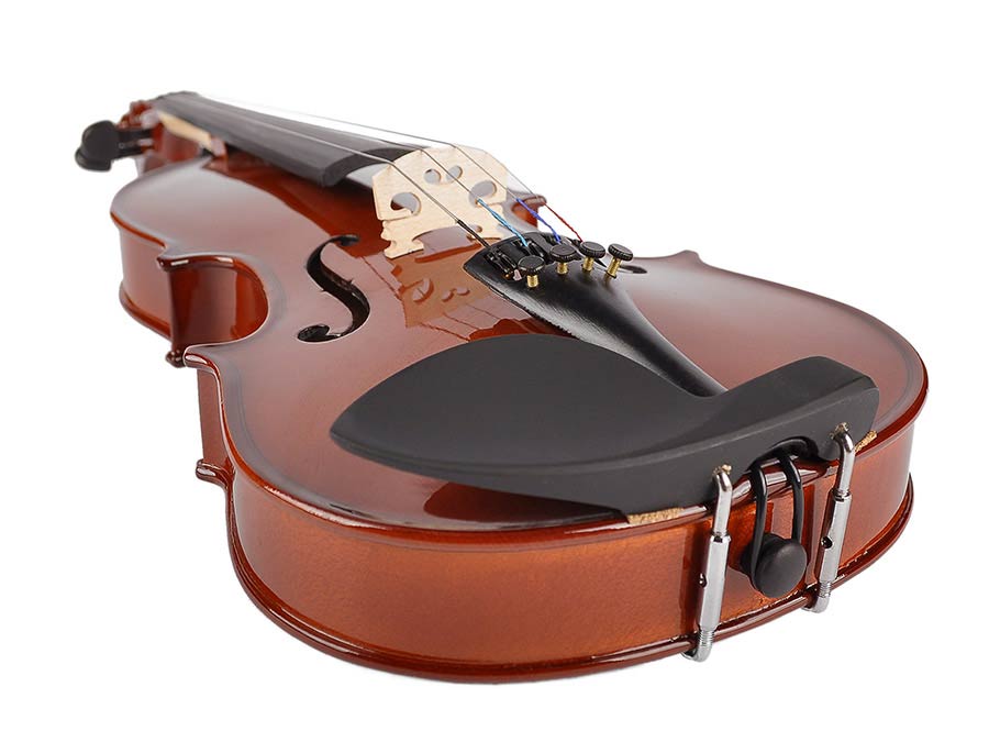 violin outfit 3/4, all solid, nitro varnish, blackened hardwood fittings, finetuner tailpiece, case