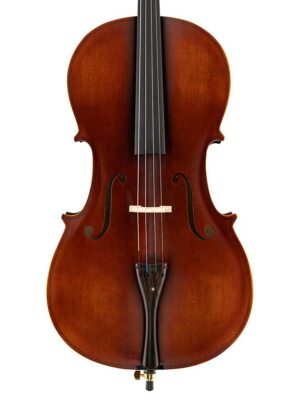 cello outfit 1/8, laminated with flamed back & sides, ebony fittings, bag and bow