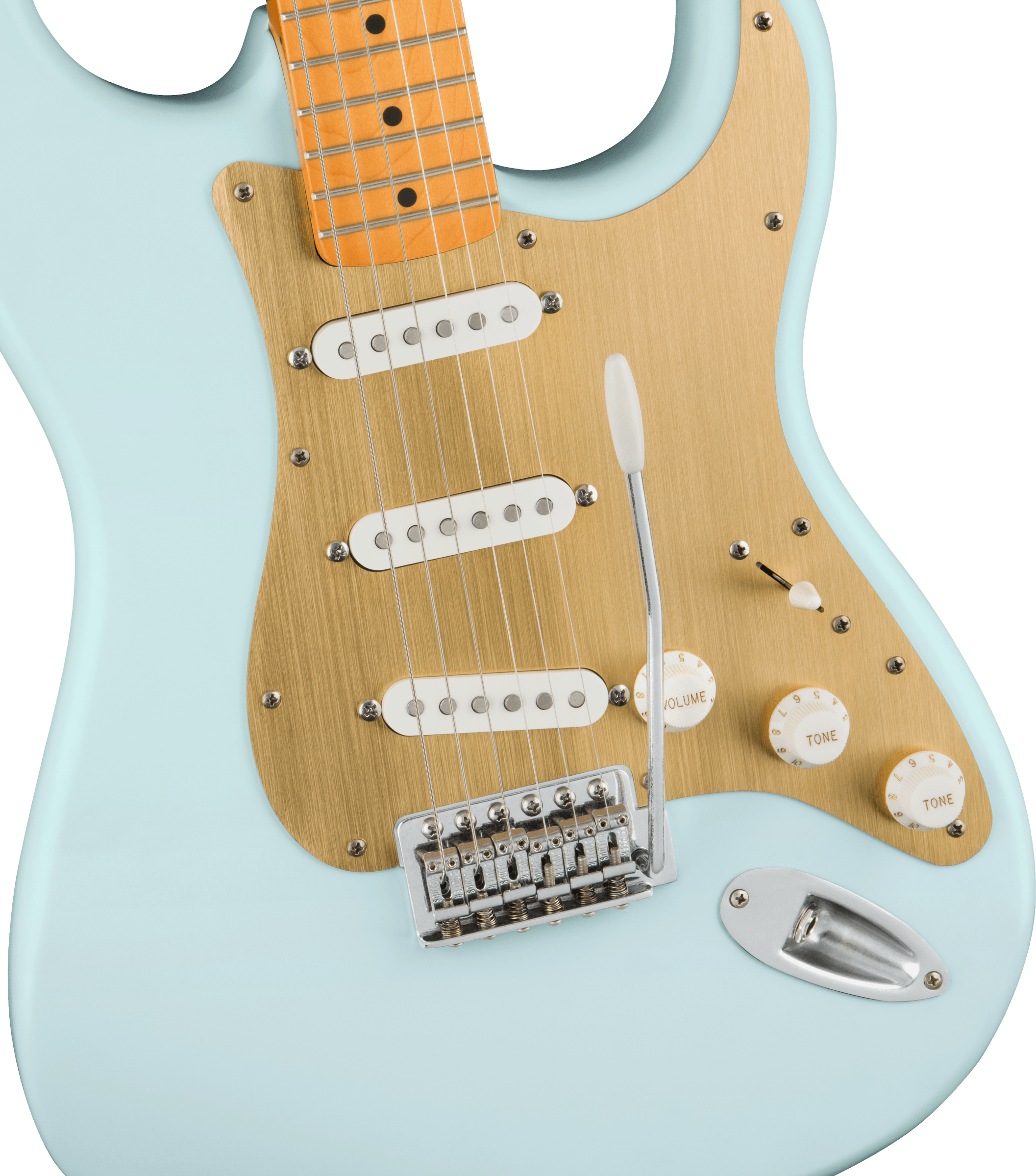 fender squire 40th anniversary stratocaster®, gold anodized pickguard, maple fingerboard, satin sonic blue, squire, stratocaster, vintage edition - Afbeelding 3