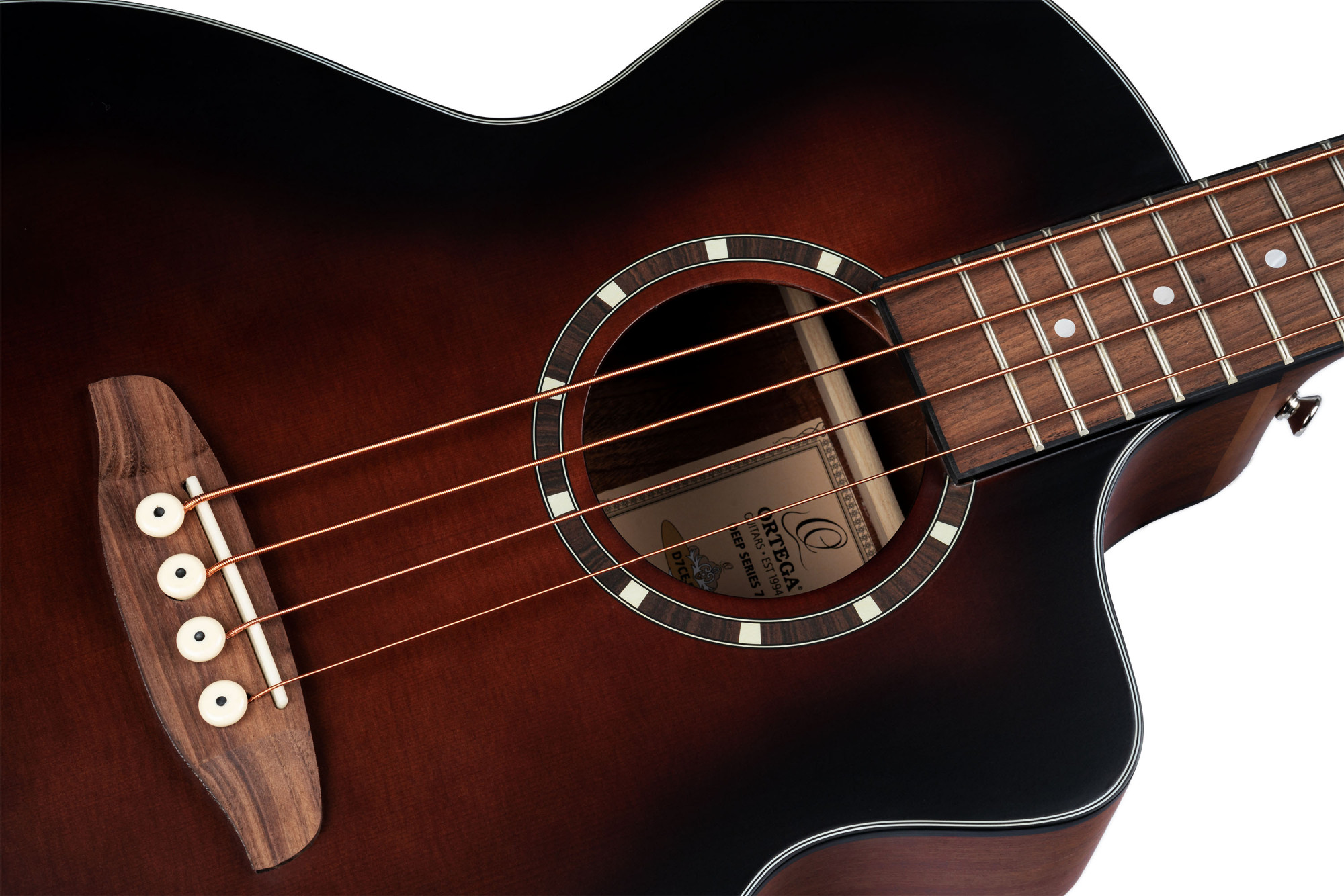 ORTEGA Deep Series 7 Medium Scale Acoustic Bass 4 String - Spruce / Mahogany Bourbon Fade - Afbeelding 9