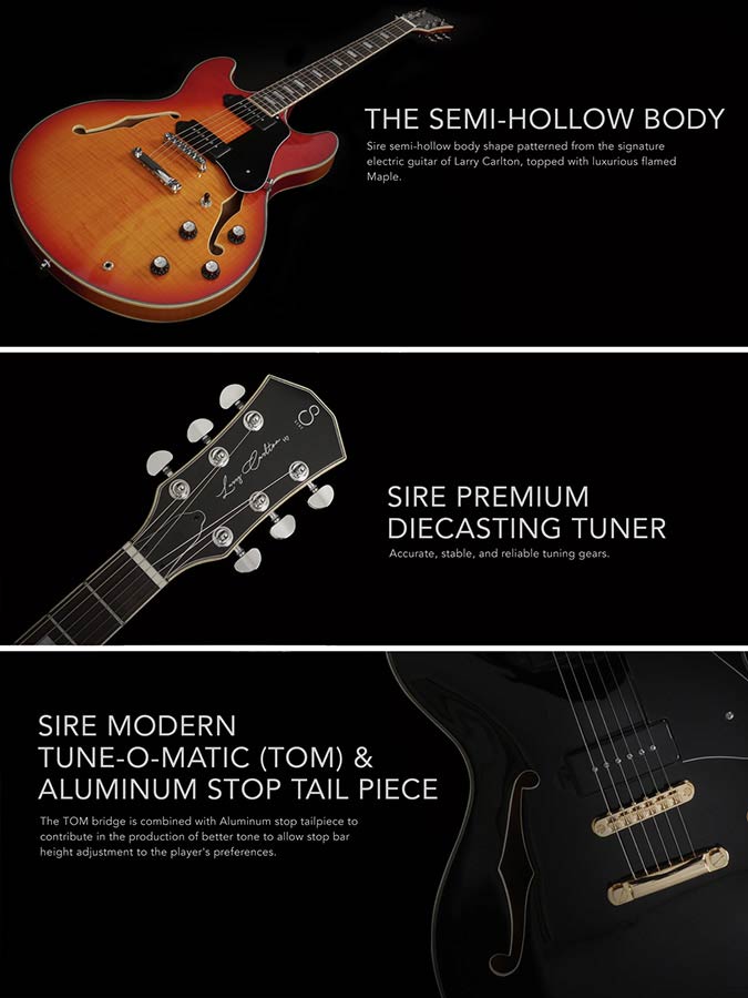Sire H Series Larry Carlton electric guitar archtop with P90s cherry sunburst - Afbeelding 9
