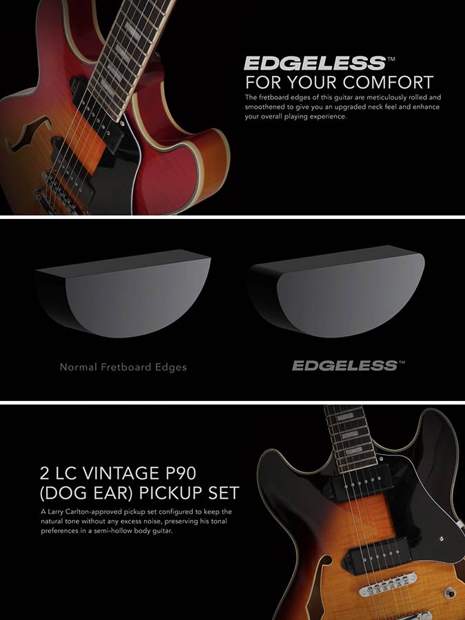 Sire H Series Larry Carlton electric guitar archtop with P90s cherry sunburst - Afbeelding 10