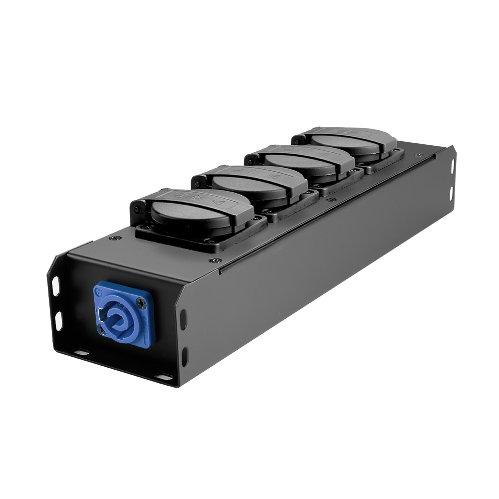 Adam Hall PRO PORT 4 Power Strip 4 x Schukosockets IP54 | PowerIn BLU & PowerOut GREY